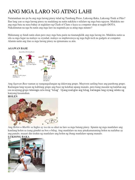 panuntunan sa laro|Larong Pinoy At Paano Ito Laruin .